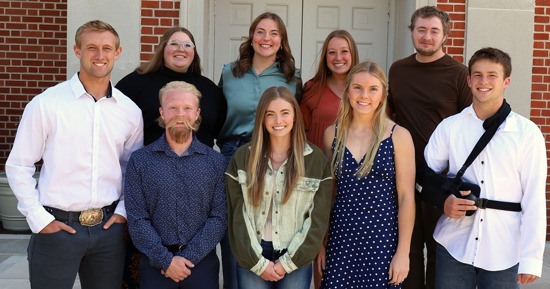 The 2024 Hastings College Homecoming Court. (front from left) Wyatt Ryan, Story Talbert, Jenna Sterling, Bailey Kissinger and Marcus Dustin; (back from left) Summer Postlewait, Molly Kammerer, Paige Willcoxon and Donovan Andrews. Not Pictured: Marissa Ruiz.